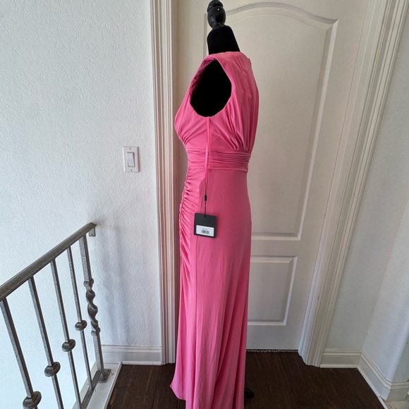 NWT Ieena Mac Duggal Sz 2 Candy Pink Jersey Sleeveless Side Ruched Slit Gown - Picture 12 of 15